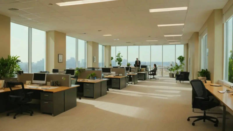 Oficina moderna y ordenada con luz natural