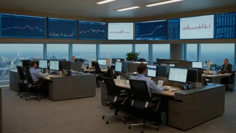 Oficina financiera dinámica con ambiente concentrado