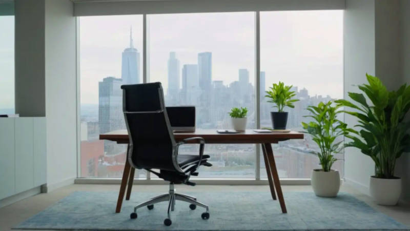 Persona en oficina moderna y luminosa