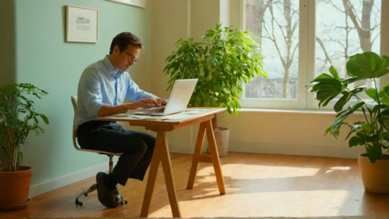 Persona trabajando en un ambiente iluminado