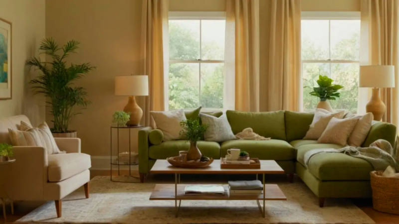 Sala elegante, iluminada y acogedora, con detalles