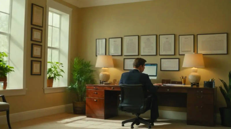 Oficina organizada con iluminación natural y decoración