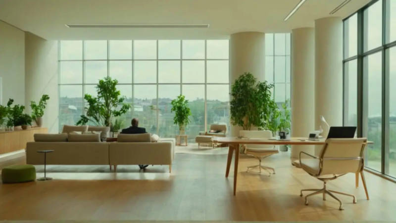 Oficina moderna con luz natural y concentración