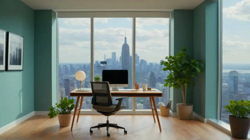 Profesional trabajando en elegante y luminoso despacho