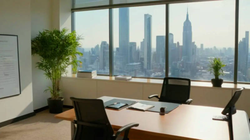 Oficina moderna y eficiente con vista urbana