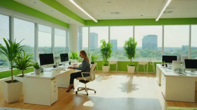 Oficina luminosa y moderna con ambiente tranquilo